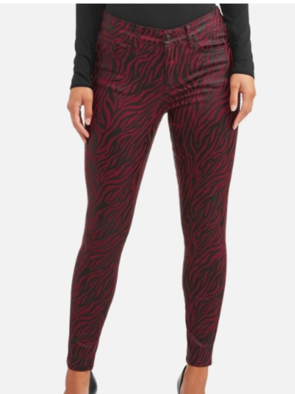 Sofia by Sofia Vergara Burgundy Black Zebra Boho Academia Skinny Jeans Size 10